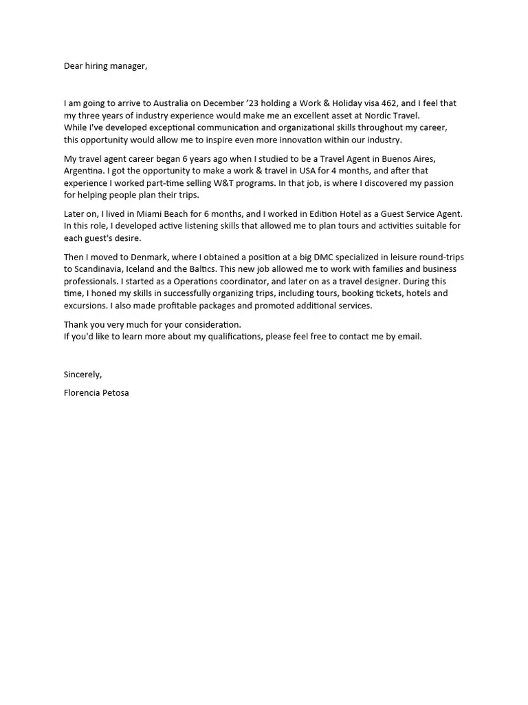 38400 travel agency cover letter