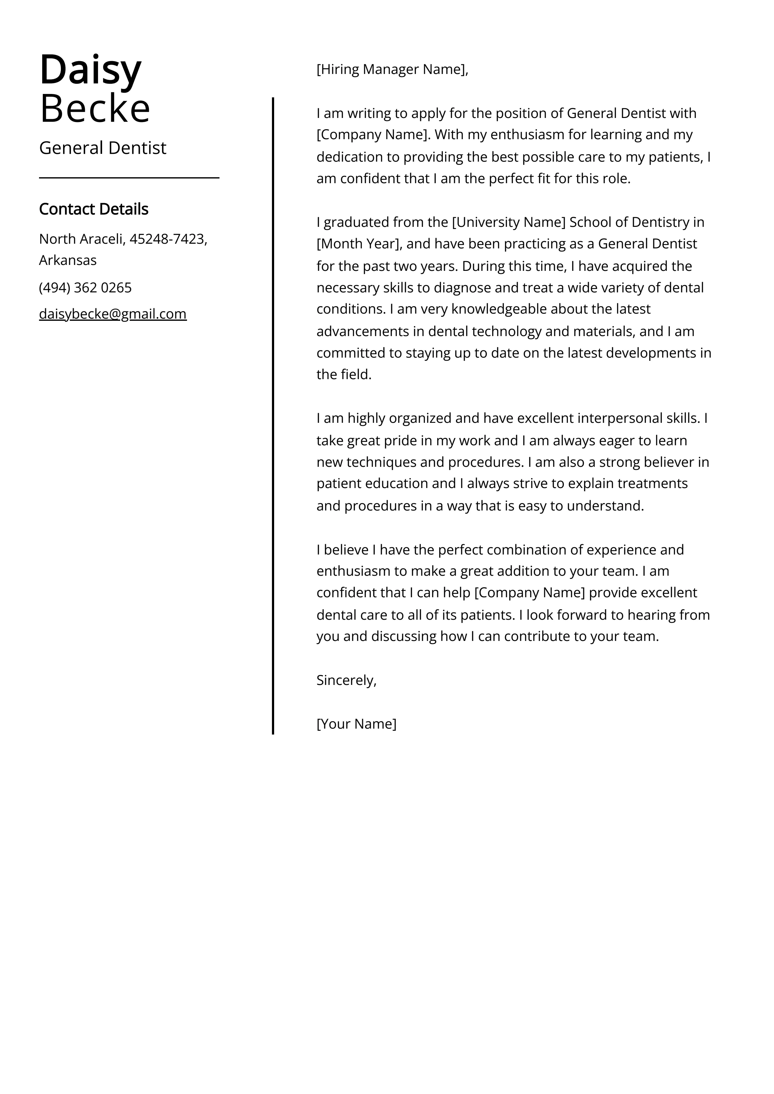 38448 dentistry cover letter example 1