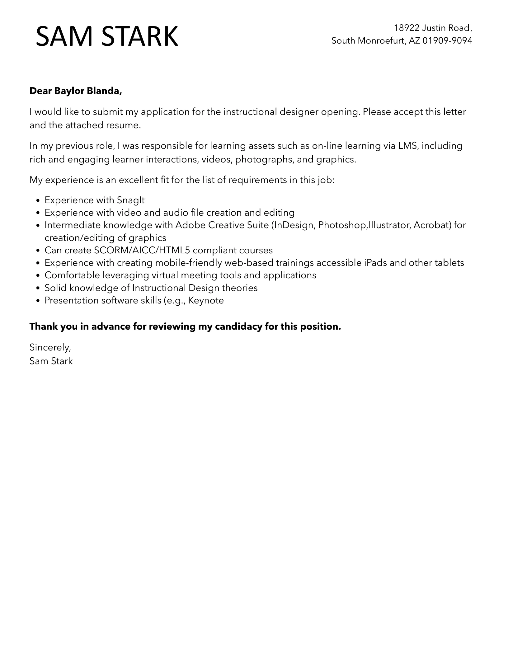 38453 cover letter instructional designer formatting