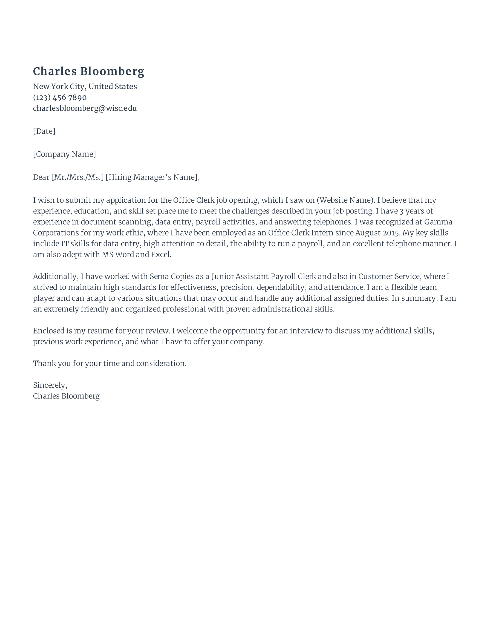 38478 office clerk format