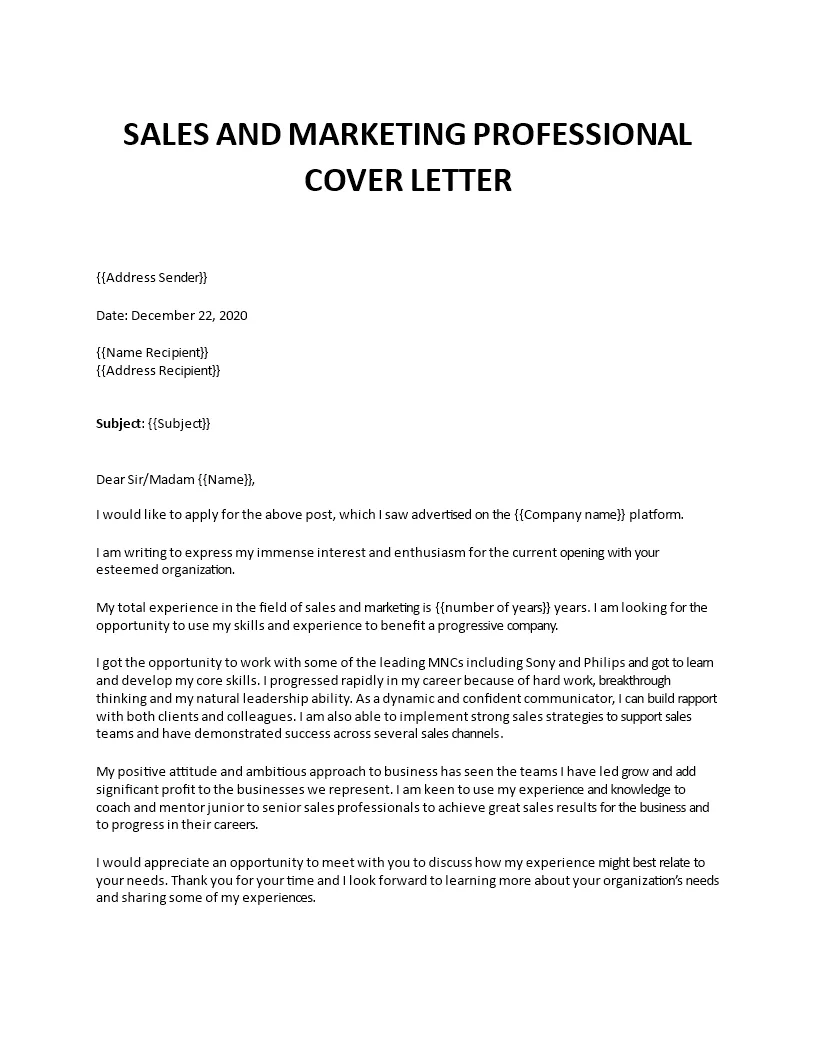 38497 sales marketing cover letter enthusiasm