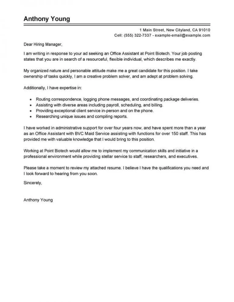 38504 office assistant cover letter writing