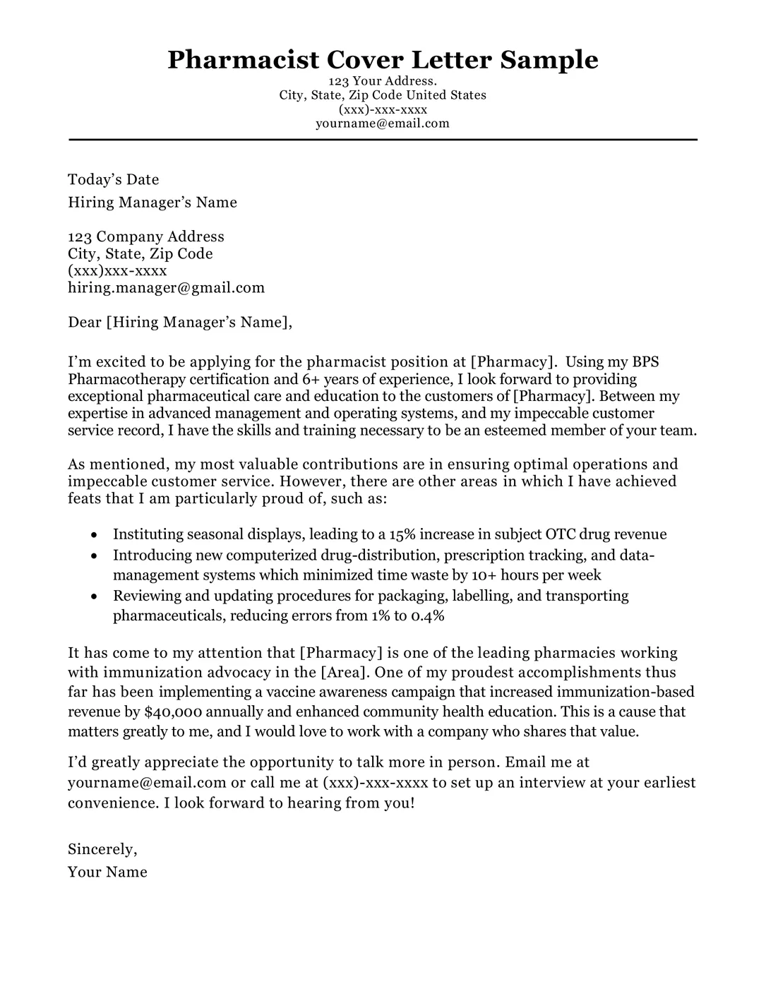 38509 pharmacist cover letter tips