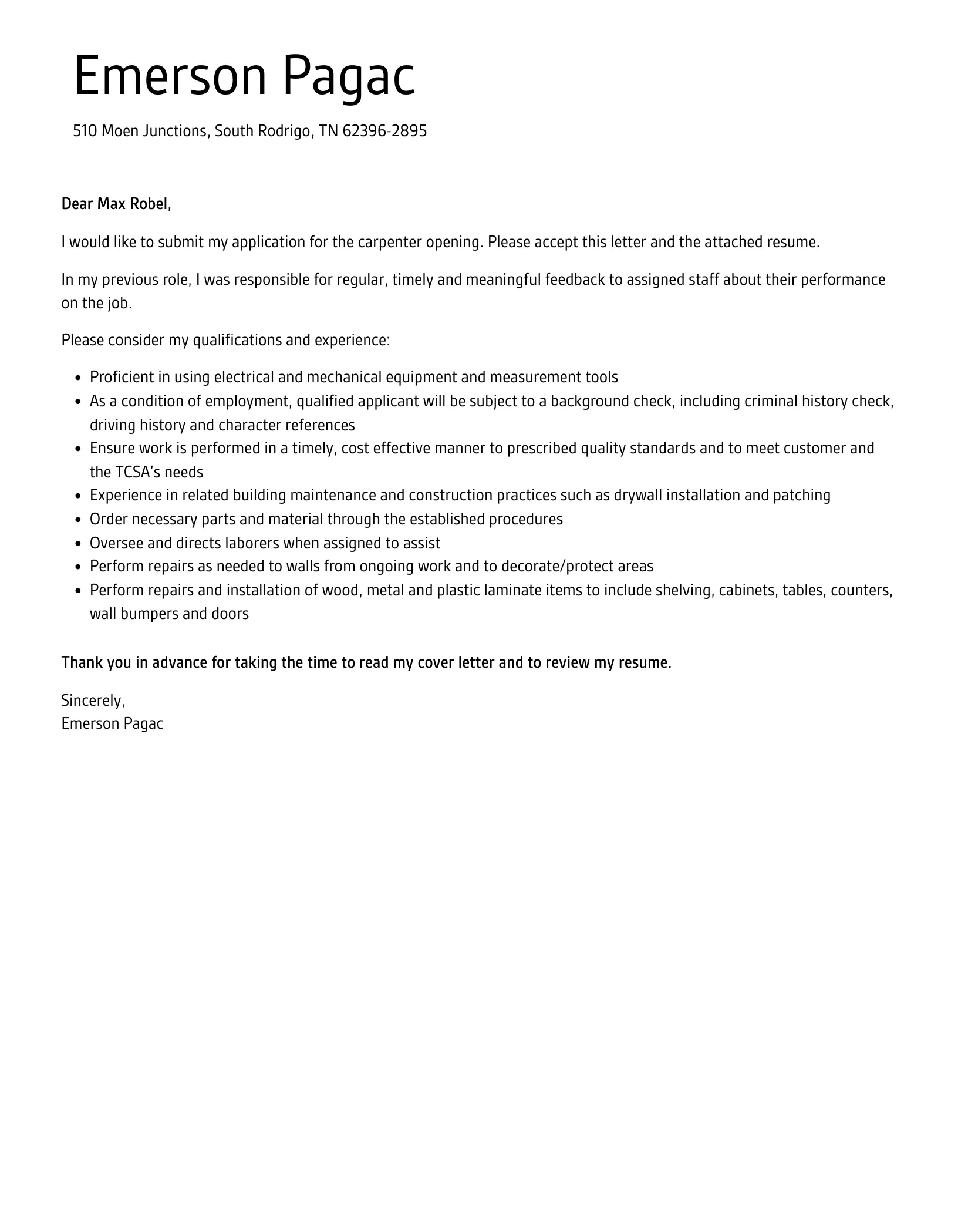 38536 carpenter cover letter experience