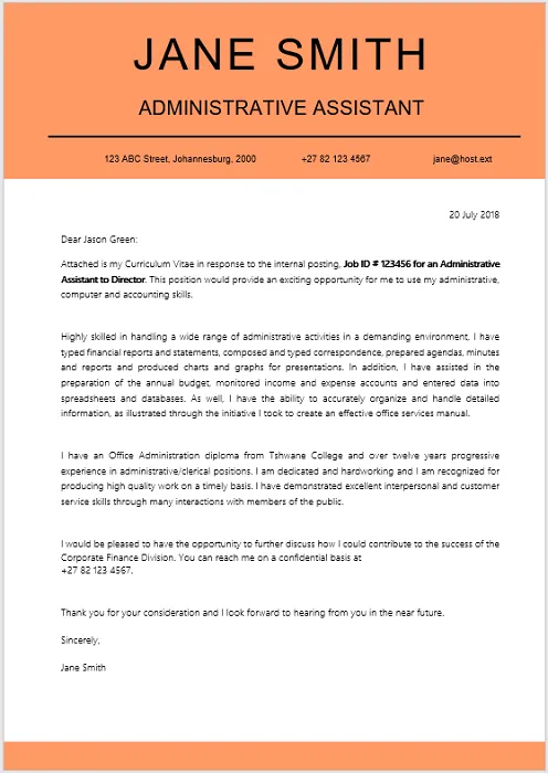 38605 administrative assistant cover letter formatting