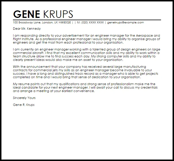 38629 engineering manager cover letter