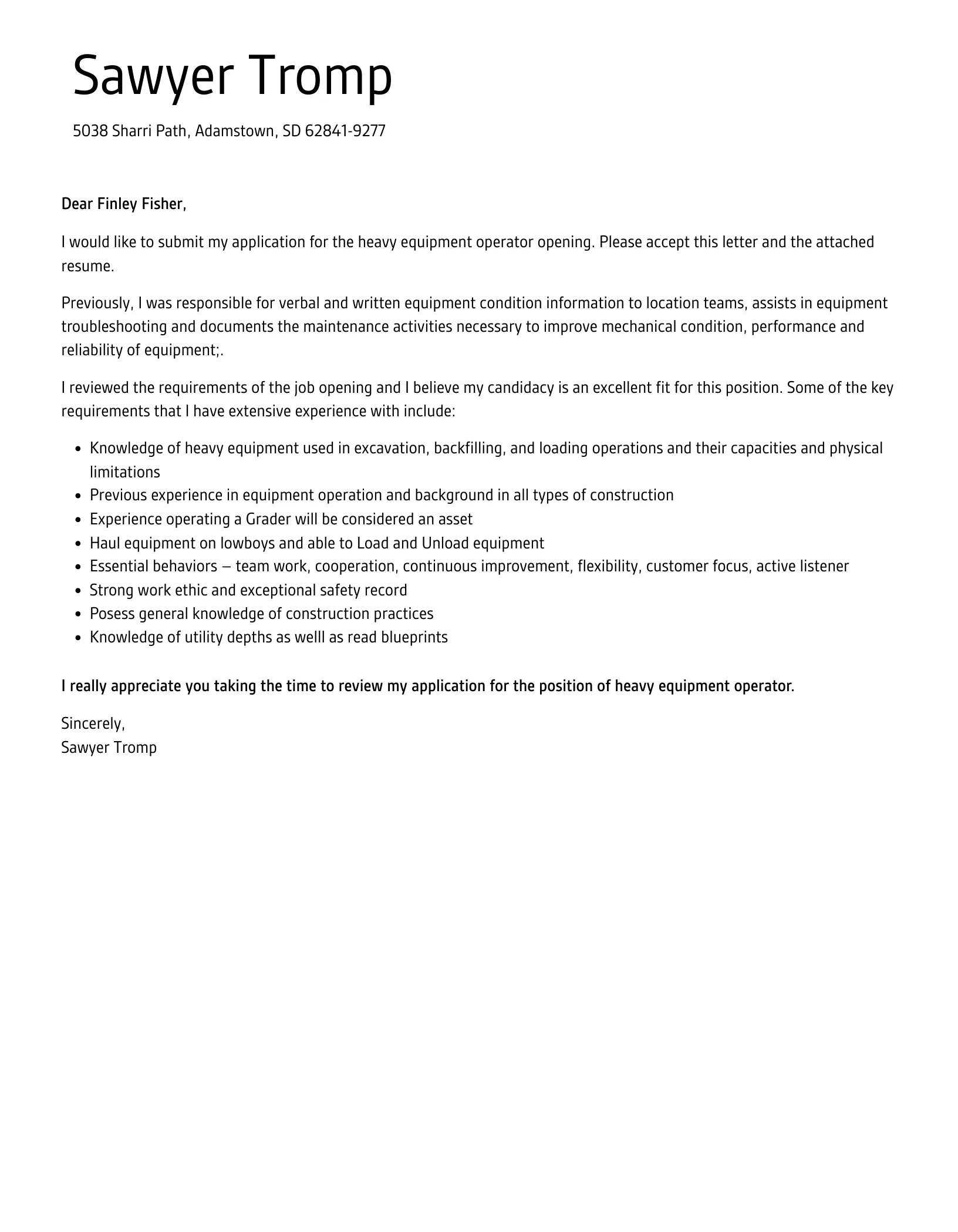 38639 equipment operator cover letter customization