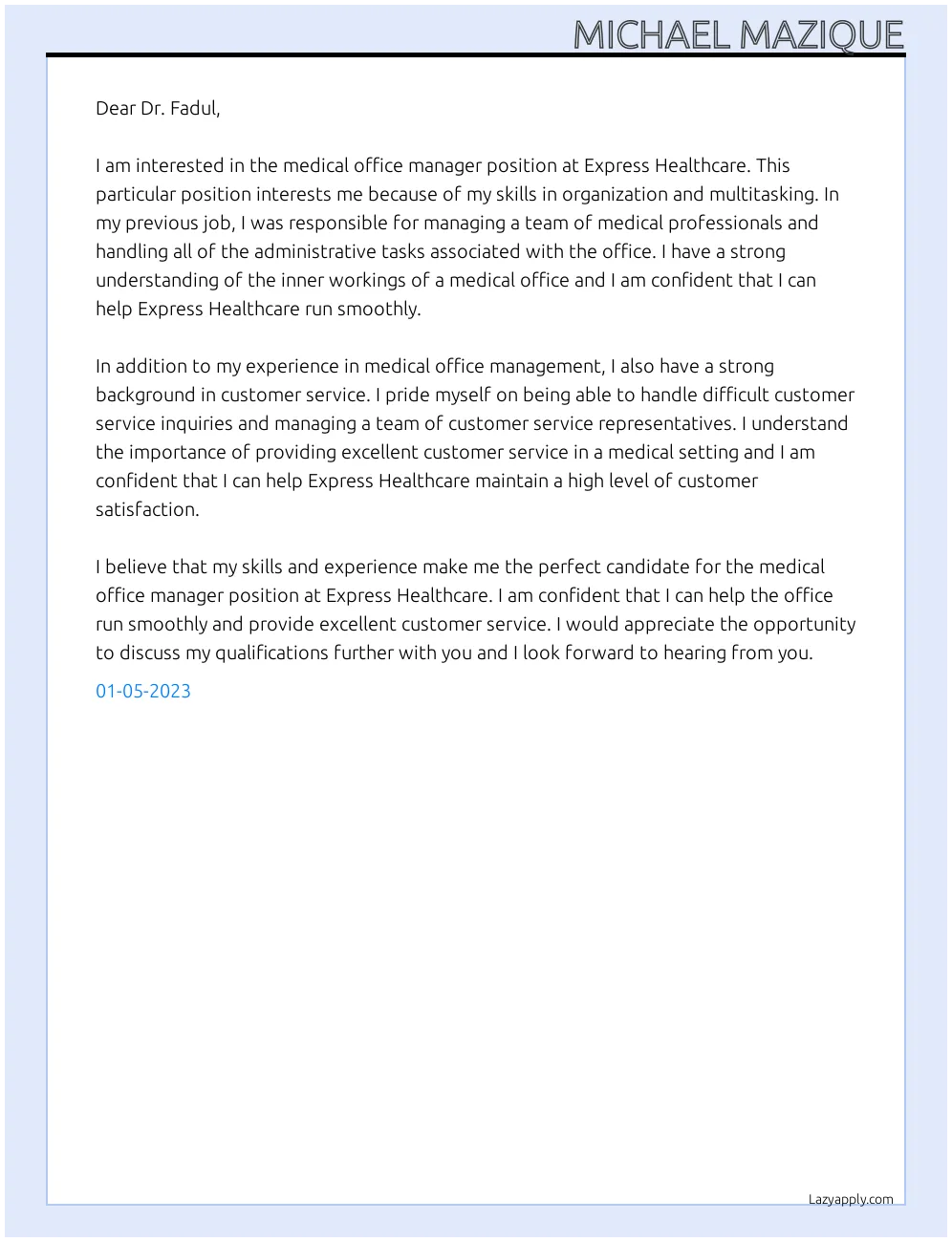 38648 medical office cover letter tailoring