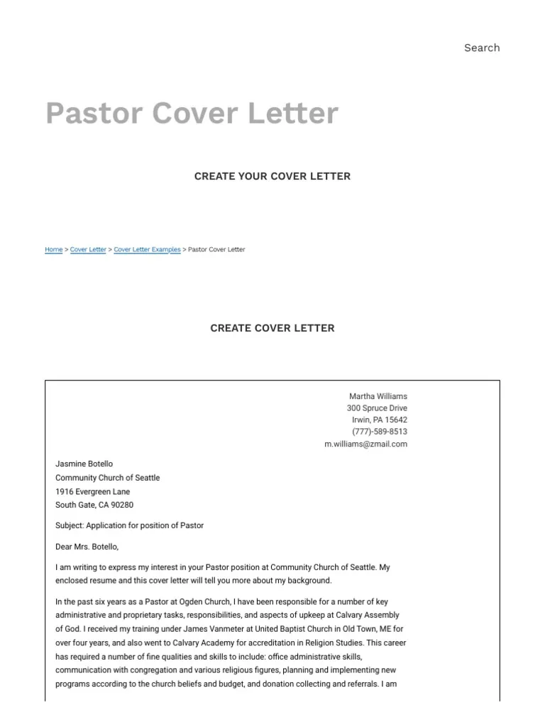 38660 pastor cover letter