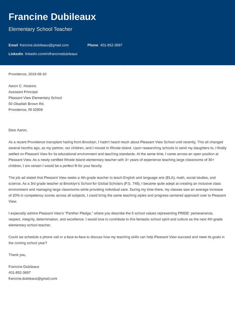 38663 experienced teacher cover letter